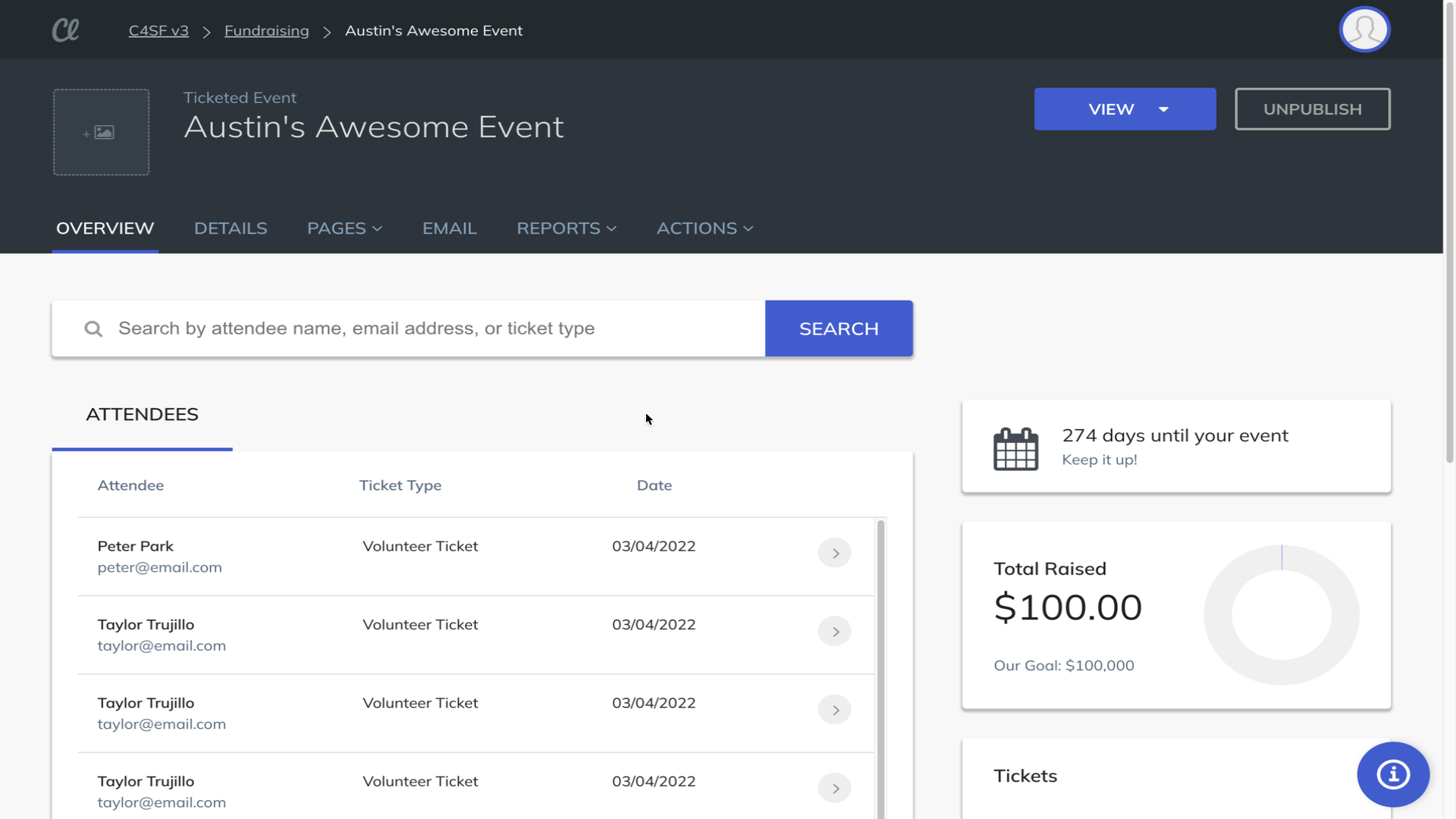 Manage Tickets and Registrations